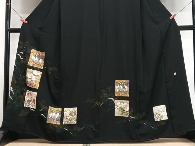 平和屋着物■豪華黒留袖 作家物 駒刺繍 色紙花鳥文 金彩 正絹 逸品 CABI6809xe