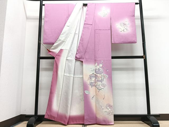 平和屋着物■訪問着 貝桶花鳥文 暈し染め 正絹 逸品 CABI6814xe