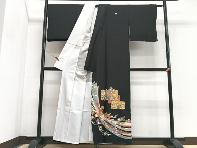 平和屋着物■豪華黒留袖 作家物 束ね熨斗花車文 金彩 正絹 逸品 CABI6818xe