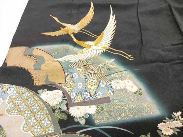 平和屋着物■世界的ファッションデザイナー 山本寛斎 kansaiブランド 黒留袖 飛鶴地紙花文 暈し染め 金彩 正絹 逸品 CABI6829xe