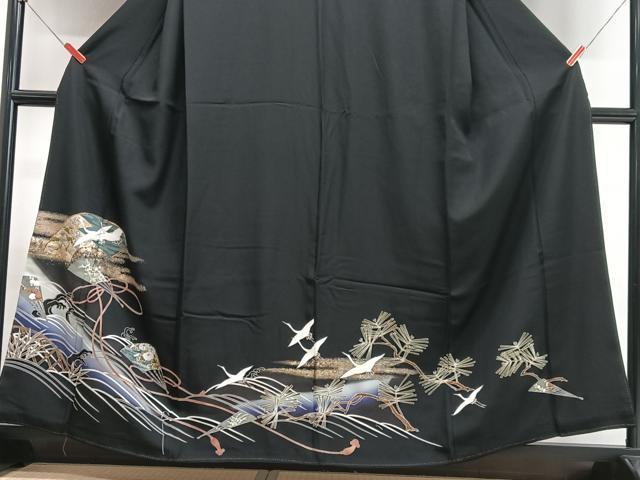 平和屋着物■豪華黒留袖 駒刺繍 地紙飛鶴浜松文 金彩 正絹 逸品 CABI6832xe