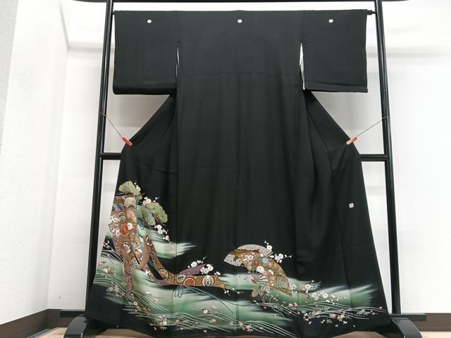 平和屋着物■豪華黒留袖 作家物 駒刺繍 几帳扇面浜松文 暈し染め 金彩 正絹 逸品 CABI6837xe