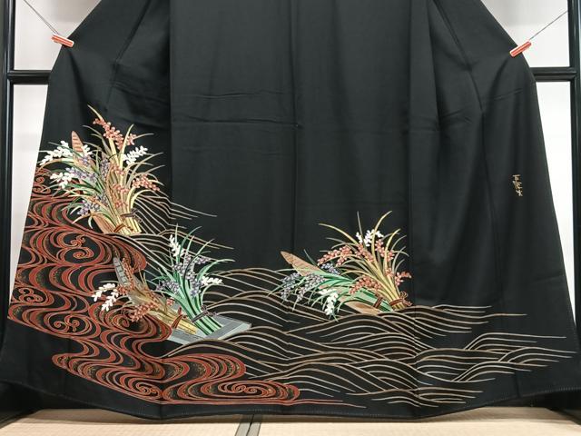 平和屋着物■豪華黒留袖 作家物 稲穂立波文 金彩 正絹 逸品 CABI6839xe