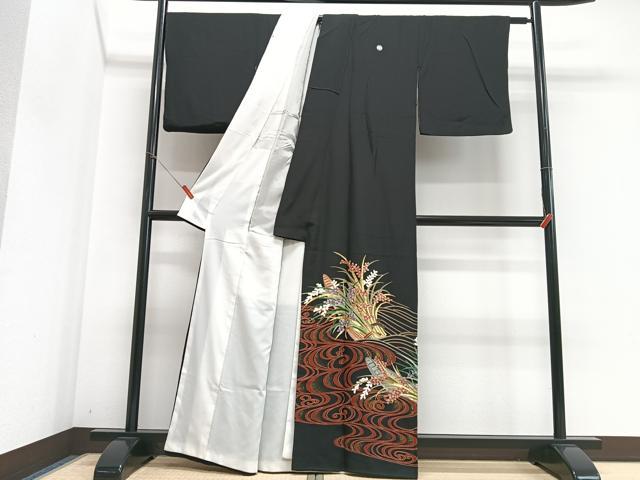 平和屋着物■豪華黒留袖 作家物 稲穂立波文 金彩 正絹 逸品 CABI6839xe