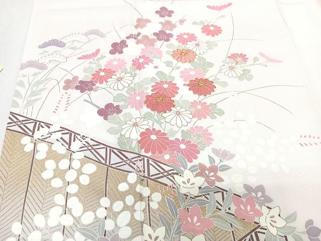平和屋着物■訪問着 駒刺繍 芝草草花文 金彩 正絹 逸品 CABI6857xe