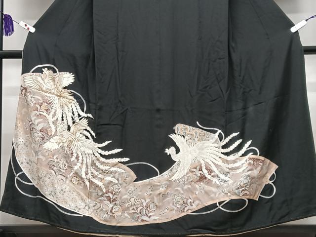 平和屋着物■豪華黒留袖 駒刺繍 鳳凰花文 金彩 正絹 逸品 CABI6884xe