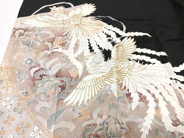 平和屋着物■豪華黒留袖 駒刺繍 鳳凰花文 金彩 正絹 逸品 CABI6884xe