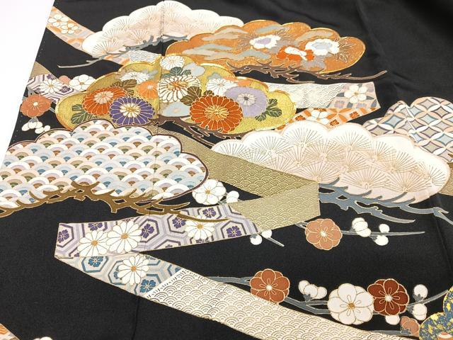 平和屋着物■豪華黒留袖 駒刺繍 吉祥短冊松文 金彩 正絹 逸品 CABI6908xe