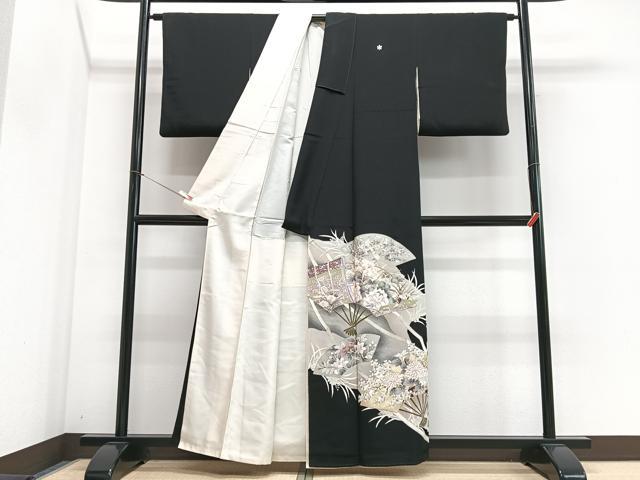 平和屋着物■豪華黒留袖 駒刺繍 扇面花文 金彩 正絹 逸品 CABI6910xe