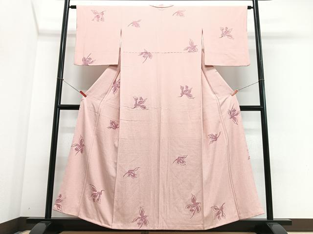 平和屋着物■上質な小紋 刺繍 草花文 正絹 逸品 CABI6914xe