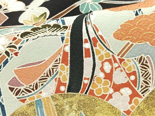 平和屋着物■豪華黒留袖 松竹梅地紋 人物文 金彩 正絹 逸品 CABI6954xe