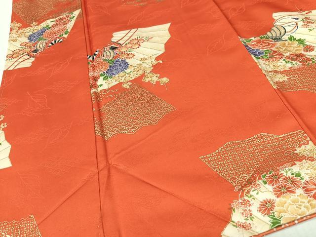 平和屋着物■振袖 扇面花車文 金彩 洗える着物 CABI6996xe