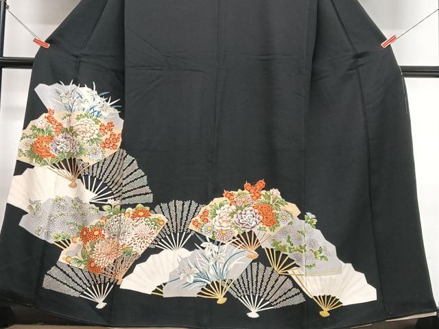 平和屋着物■豪華黒留袖 駒刺繍 扇面花文 金彩 正絹 逸品 CABI7008xe
