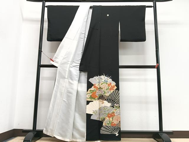 平和屋着物■豪華黒留袖 駒刺繍 扇面花文 金彩 正絹 逸品 CABI7008xe