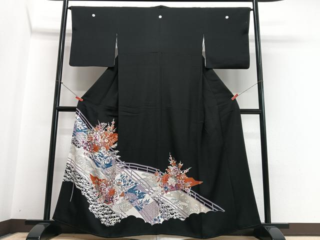 平和屋着物■豪華黒留袖 渡り橋花車文 正絹 逸品 CABI7013xe