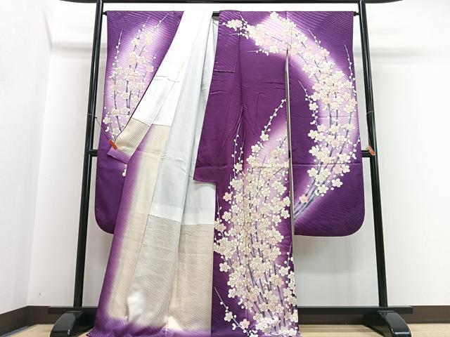平和屋着物■豪華振袖 駒刺繍 枝梅文 暈し染め 銀彩 正絹 逸品 CABI7017xe