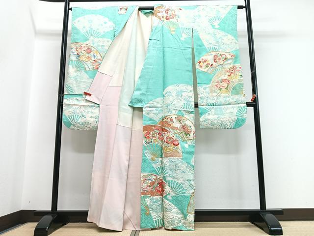 平和屋着物■豪華振袖 駒刺繍 扇面花車文 金彩 正絹 逸品 CABI7026xe