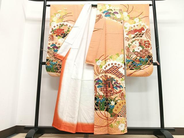 平和屋着物■豪華振袖 駒刺繍 扇面御所車花文 暈し染め 金彩 正絹 逸品 CABI7035xe