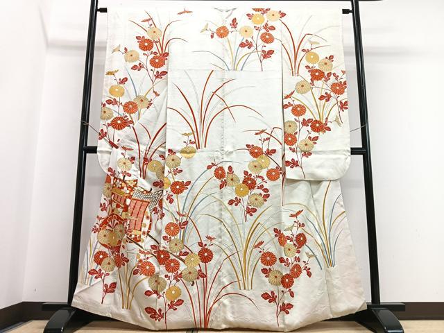 平和屋着物■豪華振袖 駒刺繍 御所車草花文 金彩 正絹 逸品 CABI7040xe