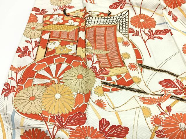 平和屋着物■豪華振袖 駒刺繍 御所車草花文 金彩 正絹 逸品 CABI7040xe