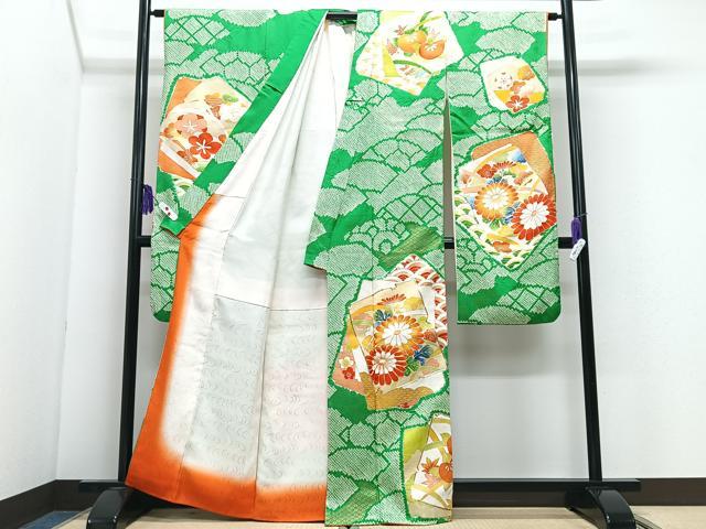 平和屋着物■豪華振袖 駒刺繍 絞り 扇面色紙吉祥花文 金彩 正絹 逸品 CABI7058xe
