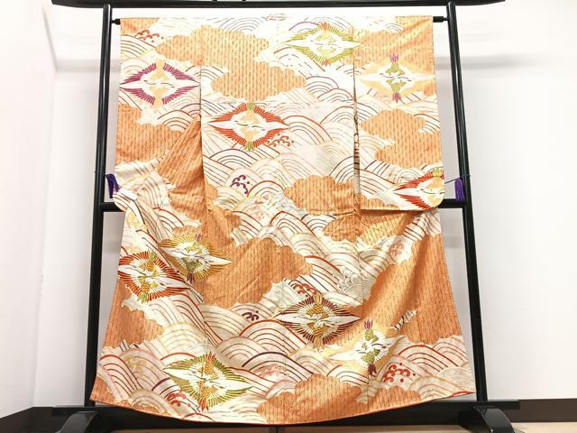 平和屋着物■豪華振袖 駒刺繍 飛鶴立波文 金彩 正絹 逸品 CABI7062xe