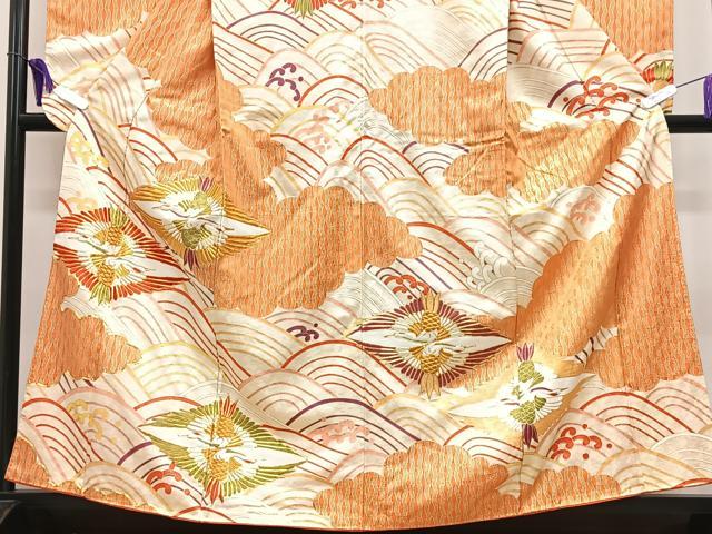 平和屋着物■豪華振袖 駒刺繍 飛鶴立波文 金彩 正絹 逸品 CABI7062xe