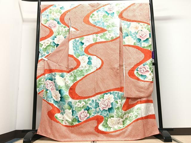 平和屋着物■豪華振袖 手描き 絞り 流水草花文 正絹 逸品 CABI7067xe