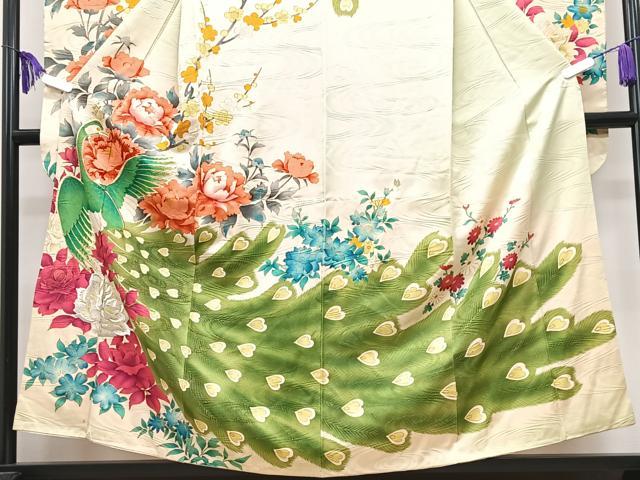 平和屋着物■豪華振袖 刺繍 孔雀花文 金彩 正絹 逸品 CABI7071xe