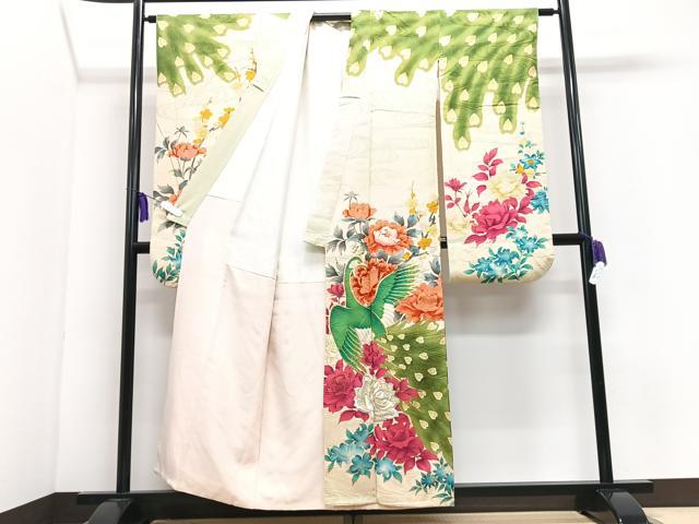 平和屋着物■豪華振袖 刺繍 孔雀花文 金彩 正絹 逸品 CABI7071xe
