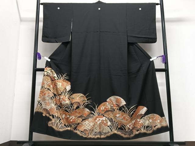 平和屋着物■豪華黒留袖 扇面御所車花文 金彩 正絹 逸品 CABI7079xe