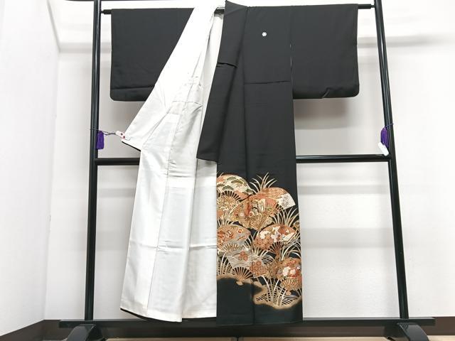 平和屋着物■豪華黒留袖 扇面御所車花文 金彩 正絹 逸品 CABI7079xe