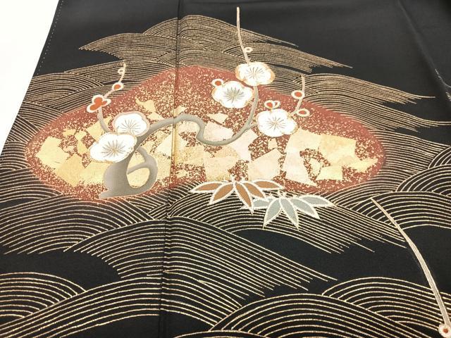 平和屋着物■豪華黒留袖 駒刺繍 立波枝梅文 金彩 正絹 逸品 CABI7080xe