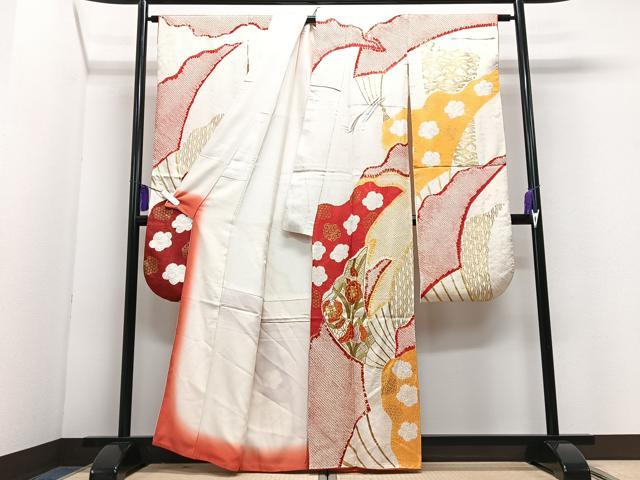 平和屋着物■豪華振袖 駒刺繍 絞り 芝草花文 金彩 正絹 逸品 CABI7091xe
