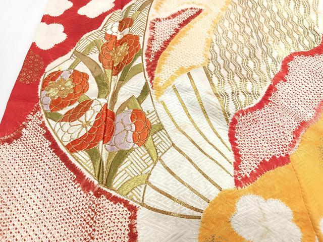 平和屋着物■豪華振袖 駒刺繍 絞り 芝草花文 金彩 正絹 逸品 CABI7091xe