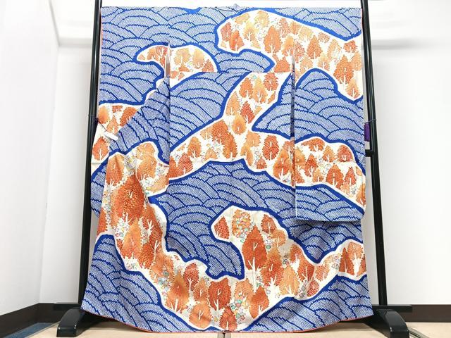 平和屋着物■豪華振袖 駒刺繍 絞り 立波枝花文 金彩 正絹 逸品 CABI7094xe