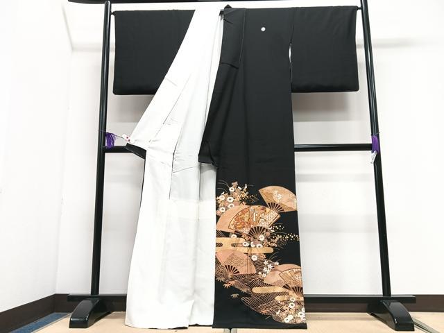 平和屋着物■豪華黒留袖 駒刺繍 扇面立波花文 金彩 正絹 逸品 CABI7101xe