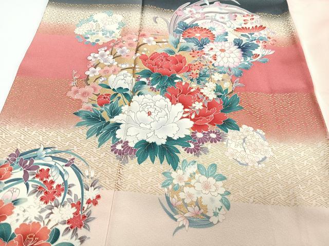 平和屋着物■豪華振袖 横段花丸文 暈し染め 金銀彩 正絹 逸品 CABI7117xe