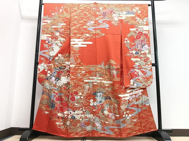 平和屋着物■豪華振袖 駒刺繍 御所車吉祥花文 金銀彩 正絹 逸品 CABI7119xe