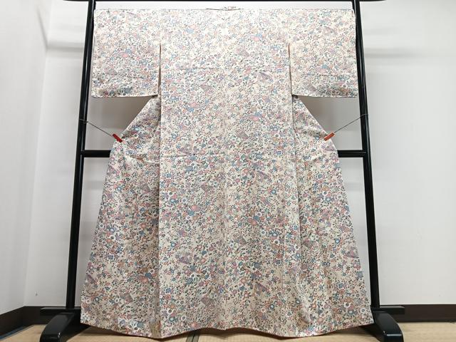 平和屋着物■上質な小紋 扇面草花文 正絹 逸品 CABI7129xe