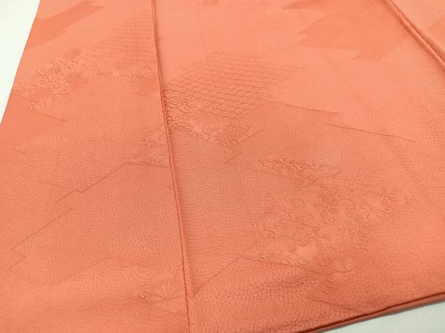 平和屋着物■上質な色無地 松皮菱花唐草地紋 黄赤色 正絹 逸品 CABI7130xe