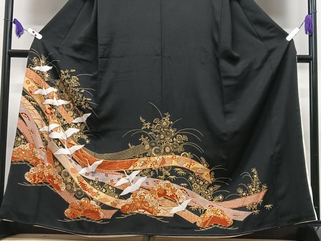 平和屋着物■豪華黒留袖 駒刺繍 飛鶴短冊吉祥花文 金彩 正絹 逸品 CABI7137xe