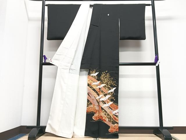 平和屋着物■豪華黒留袖 駒刺繍 飛鶴短冊吉祥花文 金彩 正絹 逸品 CABI7137xe