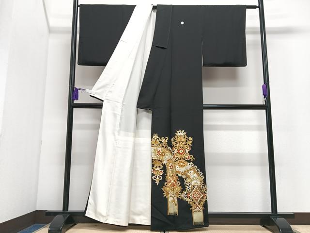 平和屋着物■豪華黒留袖 駒刺繍 花唐草文 金彩 正絹 逸品 CABI7149xe