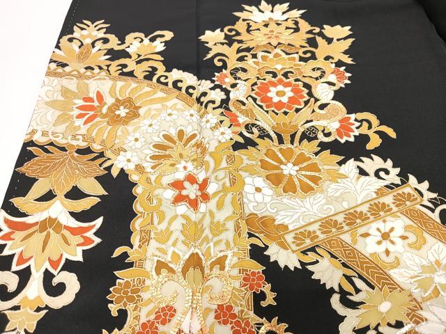 平和屋着物■豪華黒留袖 駒刺繍 花唐草文 金彩 正絹 逸品 CABI7149xe