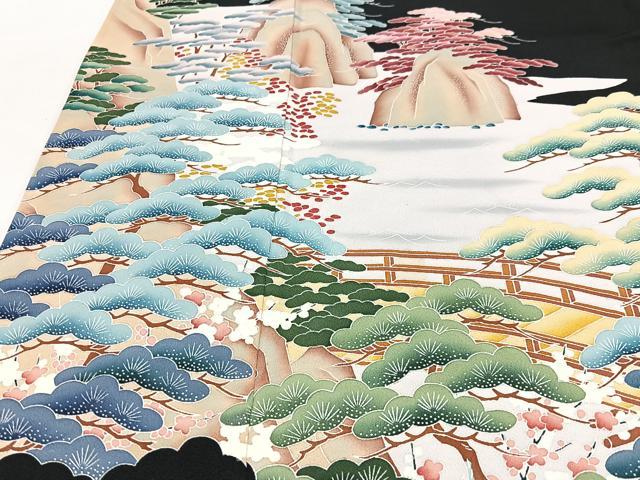 平和屋着物■豪華黒留袖 作家物 渡り橋風景文 正絹 逸品 CABI7151xe