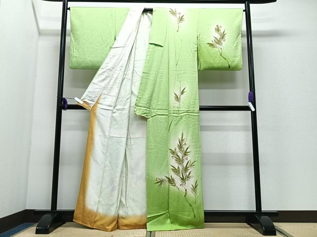 平和屋着物■訪問着 手描き 枝葉文 暈し染め 正絹 逸品 CABI7161xe