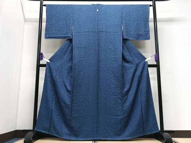 平和屋着物■上質な色無地 流水地紋 紺青色 正絹 逸品 未使用 CABI7165xe
