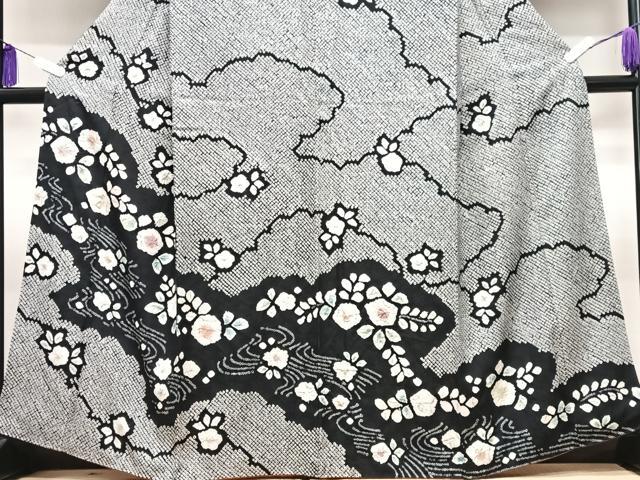 平和屋着物●訪問着 絞り 辻が花 黒地 正絹 逸品 CABI7172xe