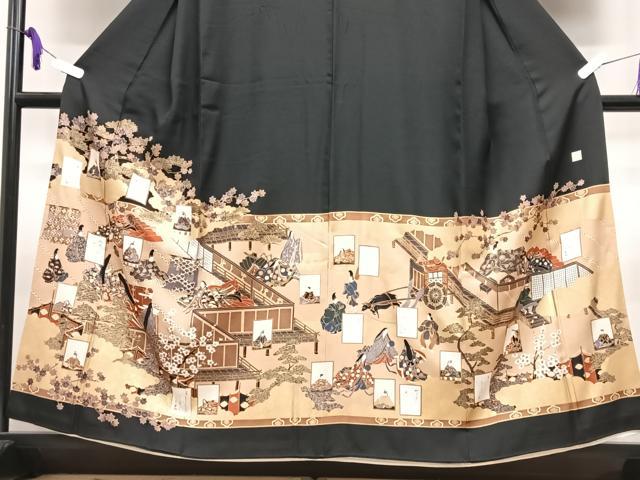 平和屋着物■豪華黒留袖 作家物 人物風景文 金彩 正絹 逸品 CABI7191xe